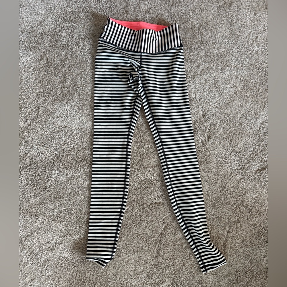 Lululemon Athletica Zebra Stripe Leggings with Coral Accent